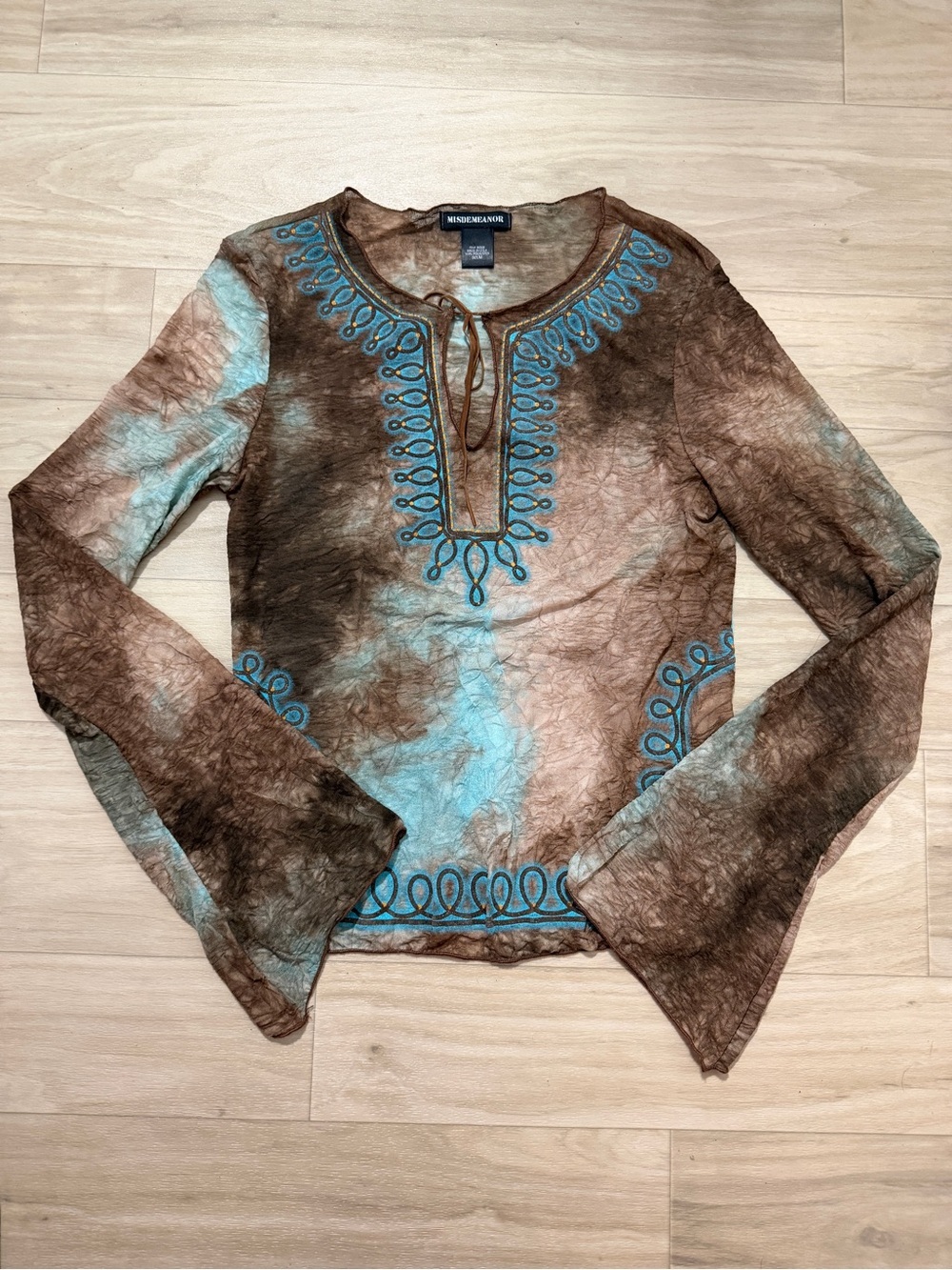 vintage y2k fairycore western mesh top tie dye bell sleeve size medium